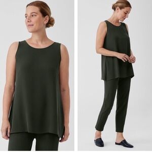 Like New, Eileen Fisher Longline Stretch Scoop Neck Tank Top Olive Green, Small